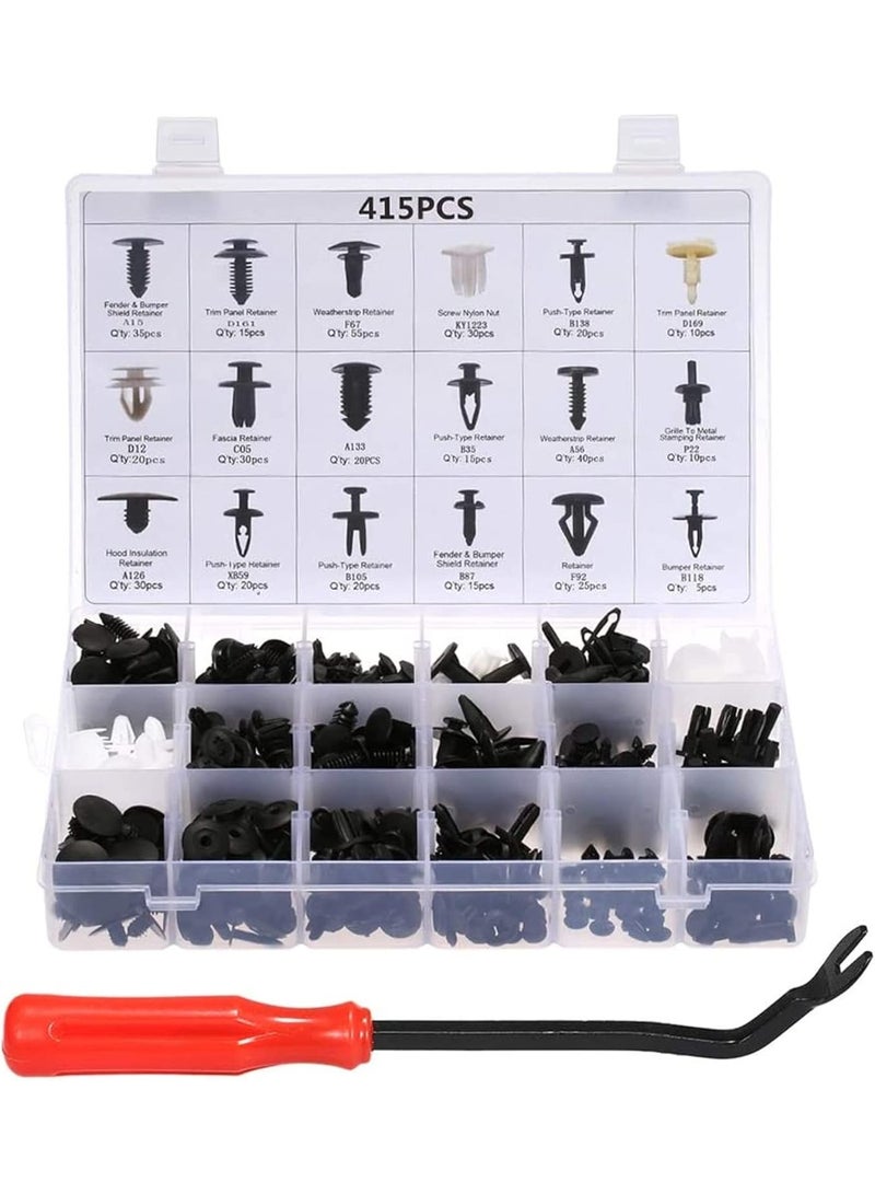 Dunekart Car Retainer Clips & Plastic Fasteners Kit 415 Pcs  18 Sizes Auto Push Pin Rivets Trim Panel & Bumper Clips with Removal Tool Universal Car Accessories - Image 1